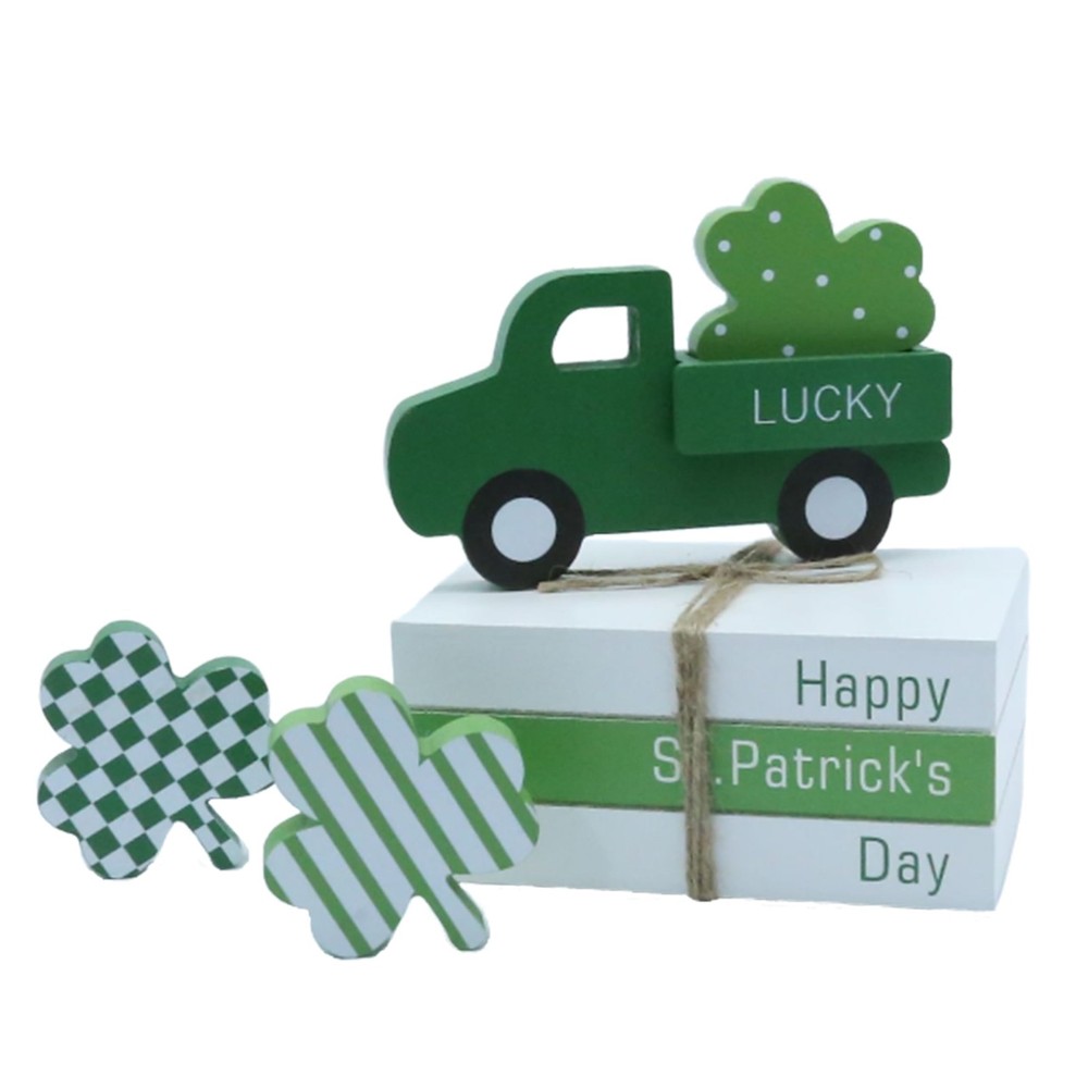 FESTGLOX St Patricks Day Decor, St Patricks Day Decorations Wood Book Stack ...