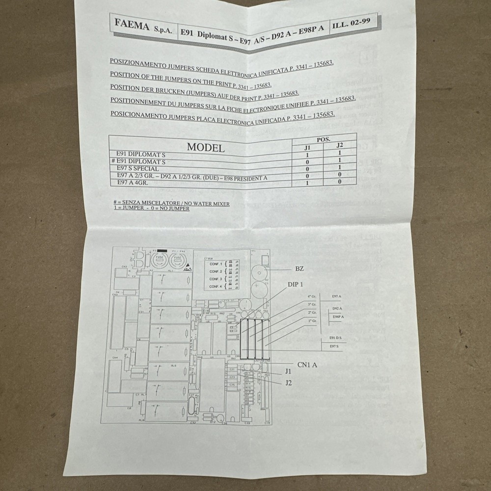 Faema Espresso Machine Control Board E91 Diplomat S - E97 A/S - D92 A - E98P A