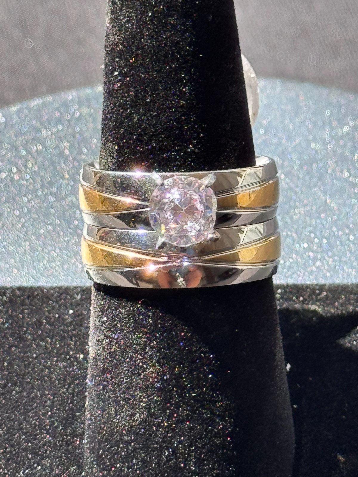 Beautiful Two Toned Stainless Steel CZ Wedding Set Size 8