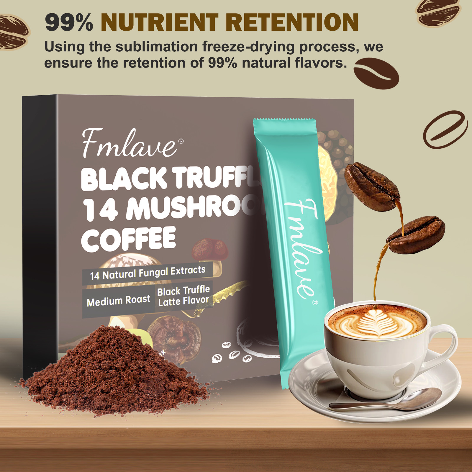 2 pack 14 Mushroom Coffee Organic Instant Coffee Brain & Energy Boost 30 sachets