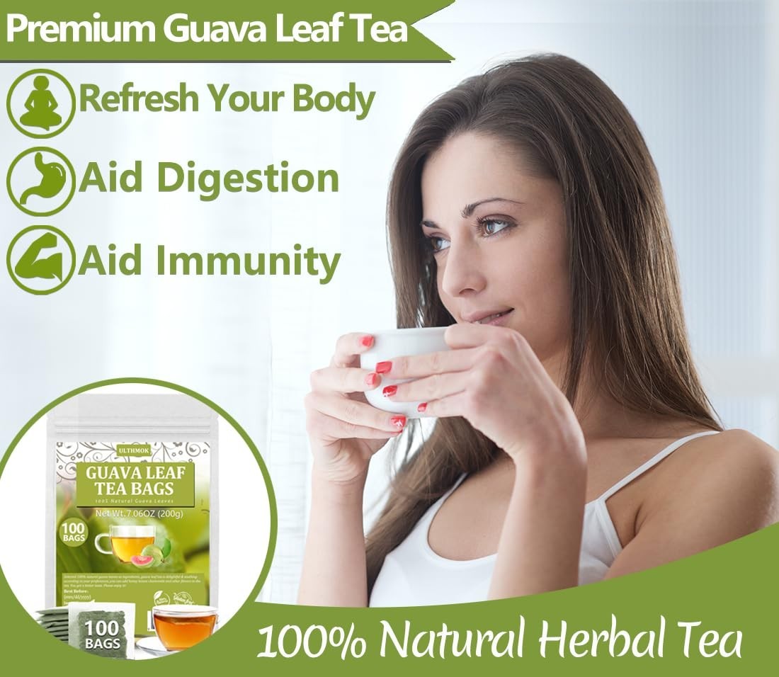 Premium 100 Guava Leaf Tea Bags, Made with 100% Natural Guava Leaves, No Additiv