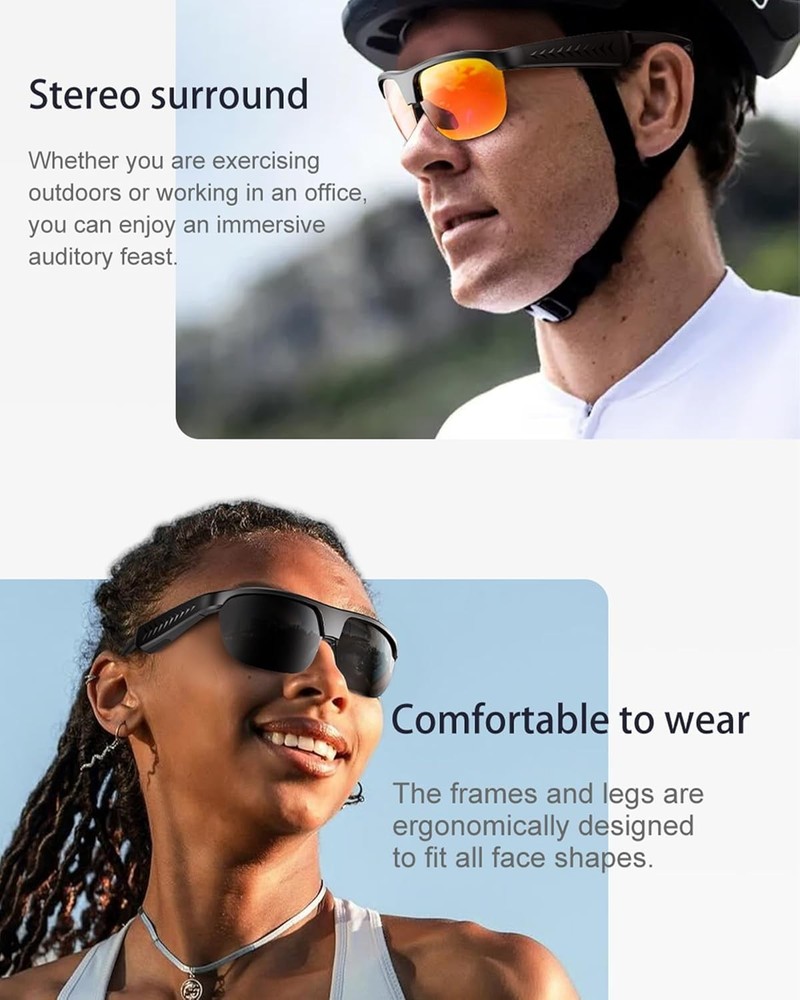 Coucur Bluetooth Glasses with Bluetooth Speaker-No Camera Smart Glasses UV Prote