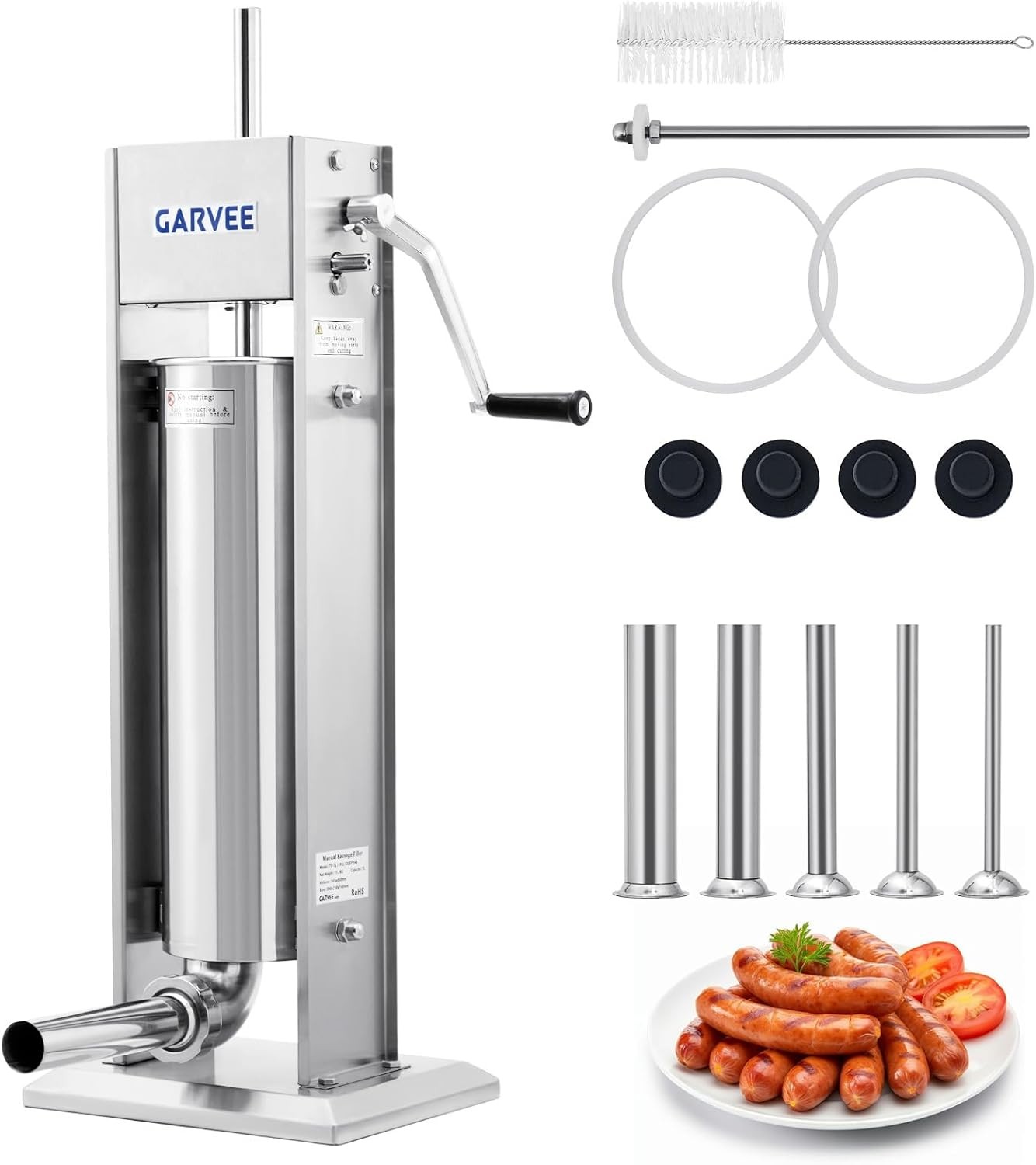 15LB/7L Manual Sausage Stuffer Vertical Meat Filler 304 Stainless Steel Maker US