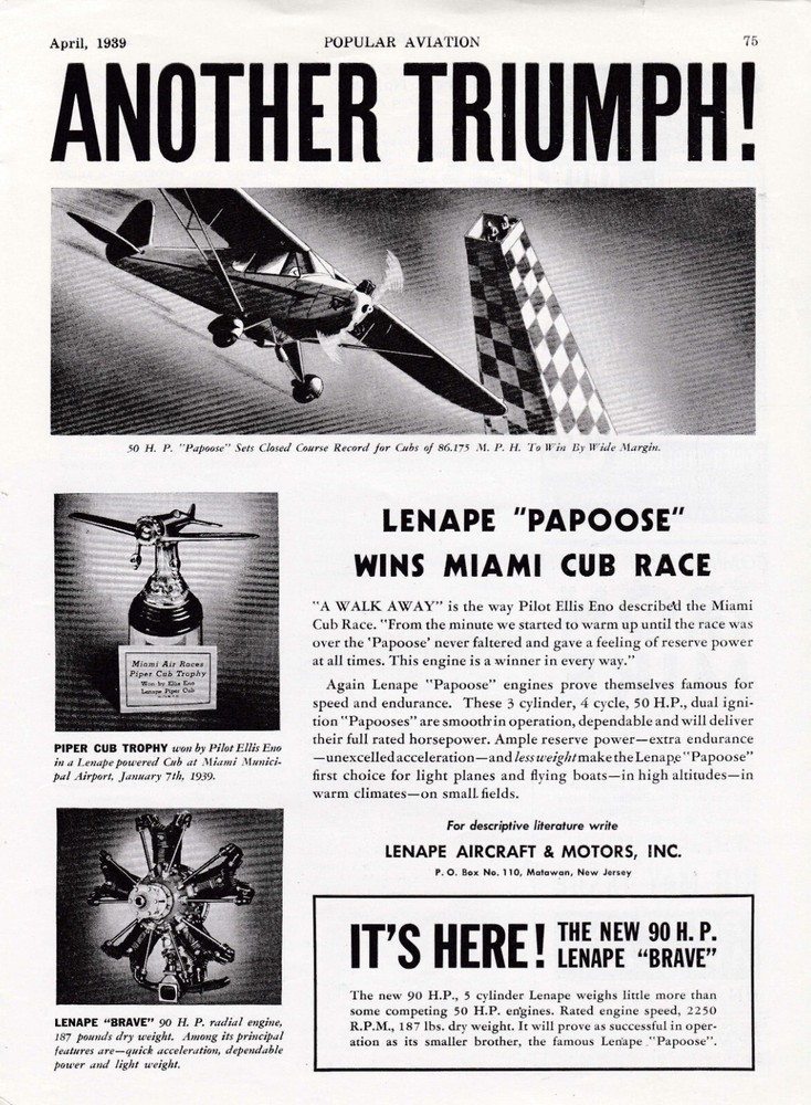 1939 Lenape Aircraft Engine Ad 10/23/2024rr