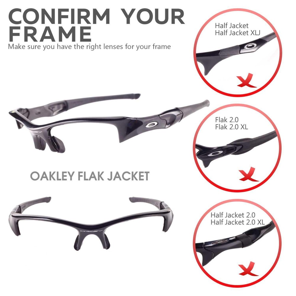 Walleva Black Non-Polarized Replacement Lenses For Oakley Flak Jacket Sunglasses