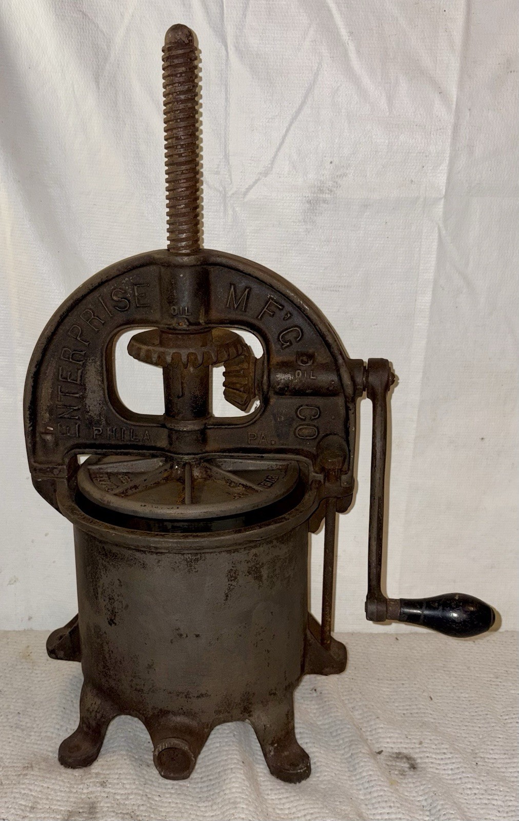 Vtg.~Cast Iron Enterprise Sausage Stuffer Lard Fruit Juice Press No. 2092 As Is