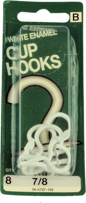 7/8" White Enamel Cup Hooks - 8 Pack
