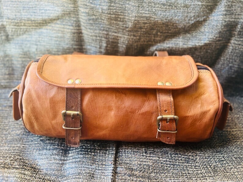 Bag Motorcycle Fork Tool Pouch Luggage Leather Front Handlebar Storage Saddlebag