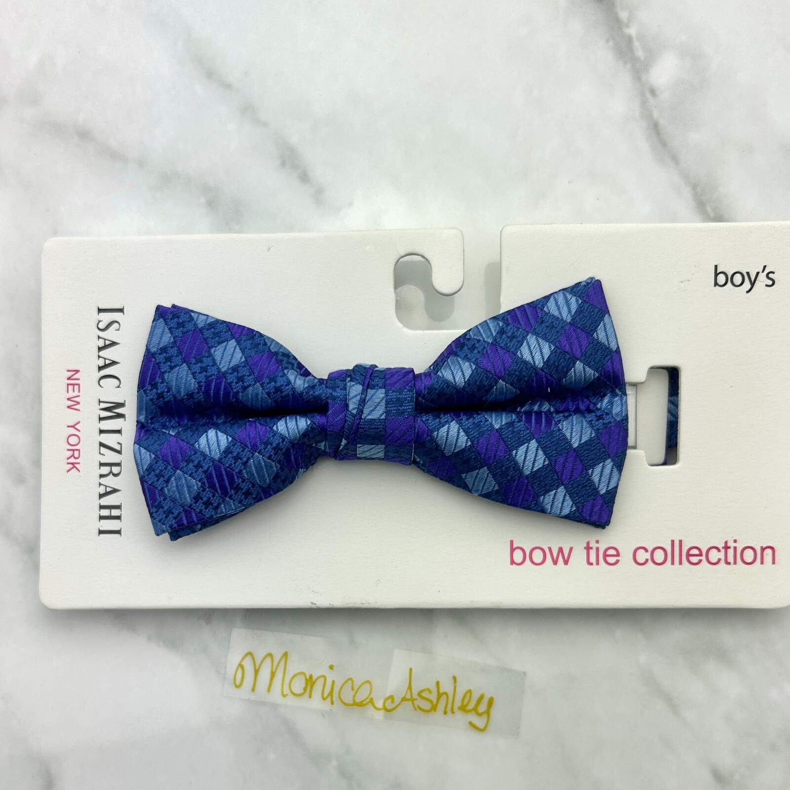 Isaac MIZRAHI Boy's Bow Tie 100% Silk, Blue | Adjustable ONE SIZE, Geometric NEW