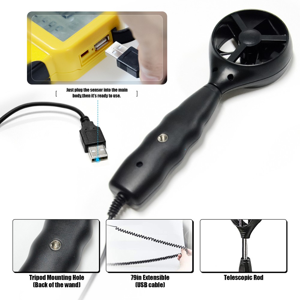 HoldPeak Digital Anemometer Wind Speed Air Flow Volume Meter with USB Data Logge