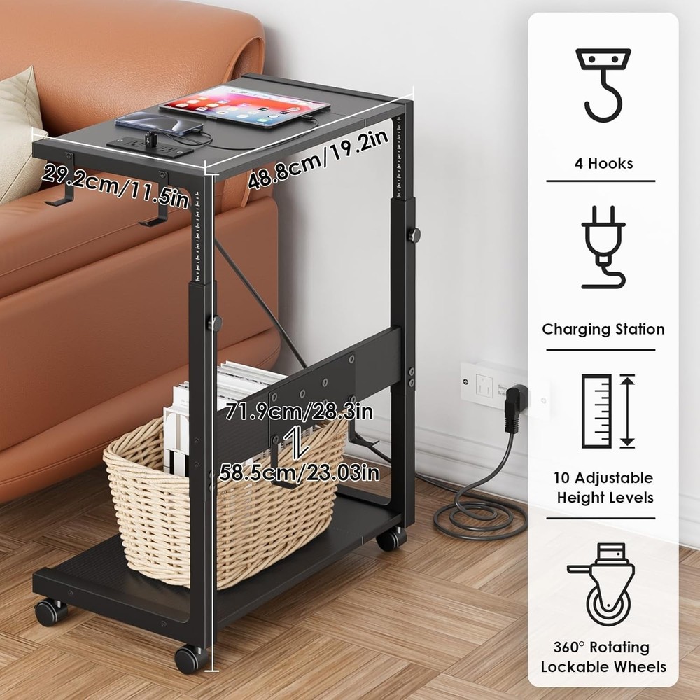 Computer Tower Stand - Adjustable PC Tower Stand CPU Holder Cart with Charging