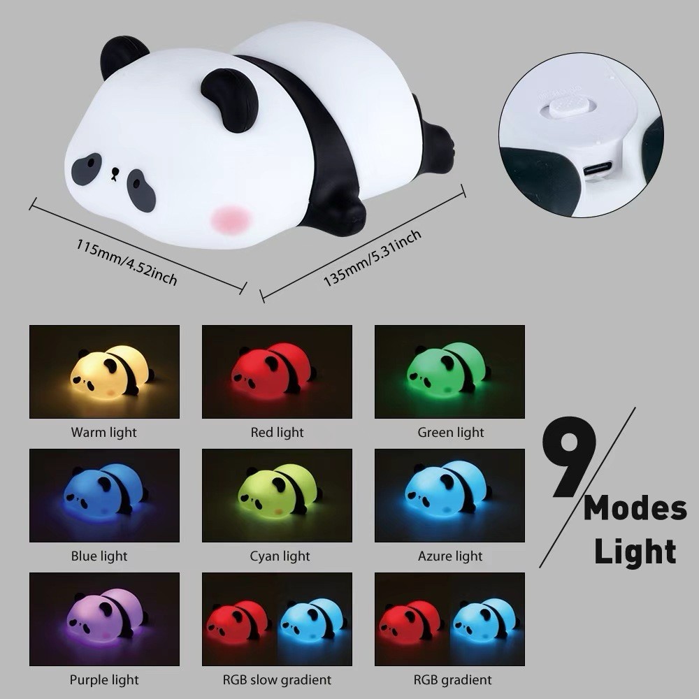 Rechargeable Silicone Pat Lamp Cute Panda Lamp LED Sleep Night Light Gift Kids