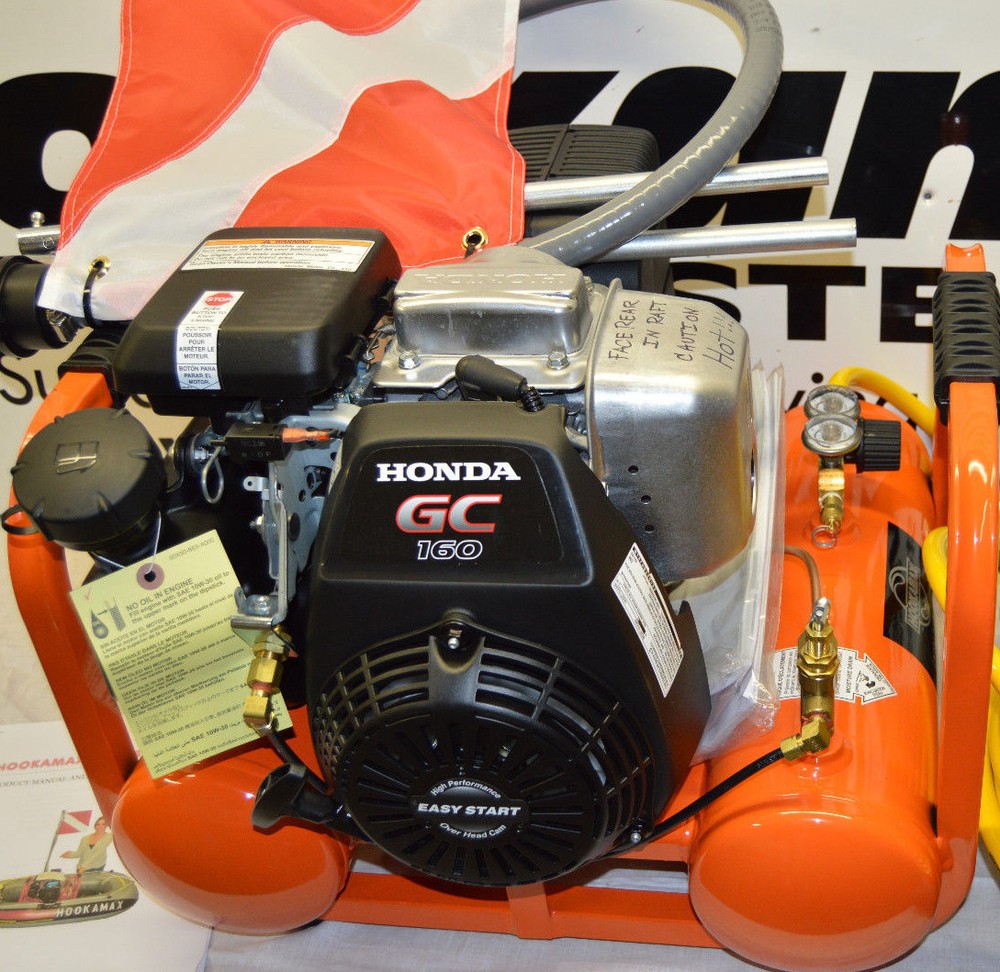 Gasoline/petrol hookah diving compressor by Hookamax Dive Systems 5hp Honda