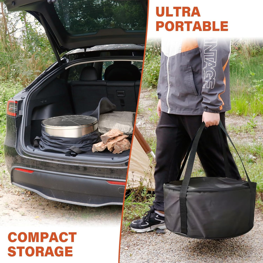 Compact 19.8" Smokeless Fire Pit & Grill - Perfect for Camping & Backyard Fun