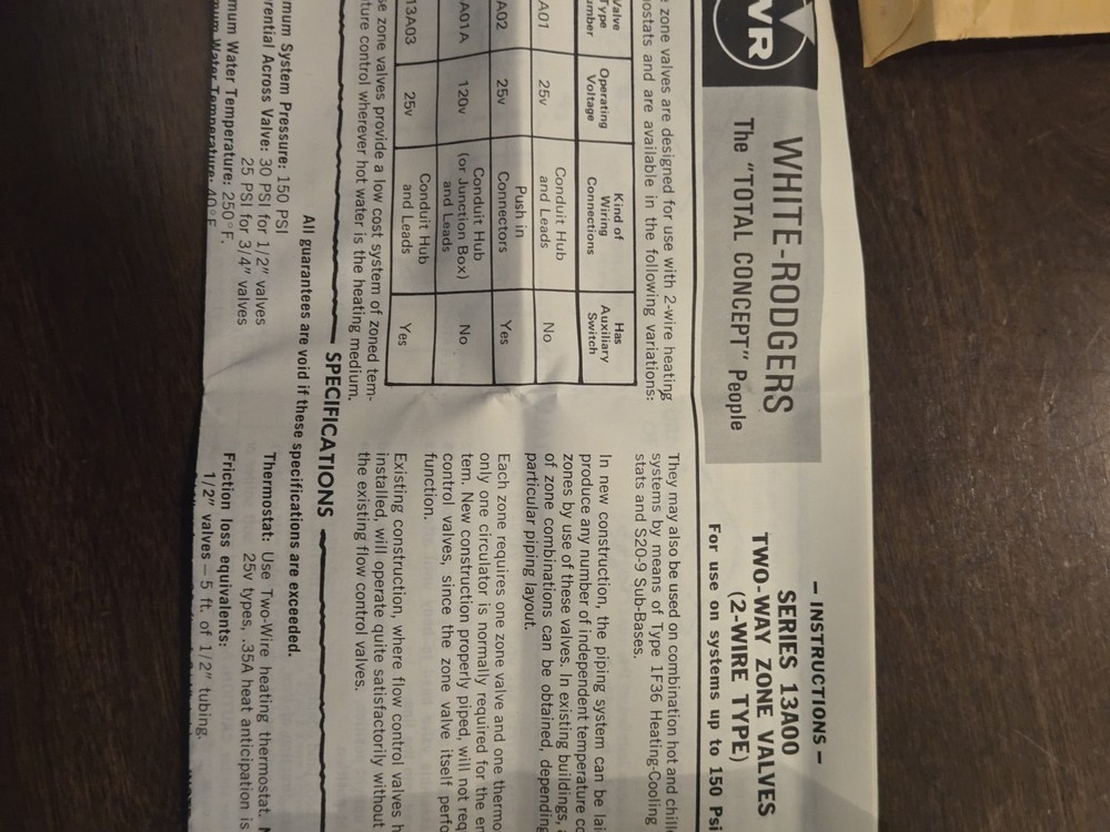White- Rodgers 13A02-102 Twoway Zone Valve
