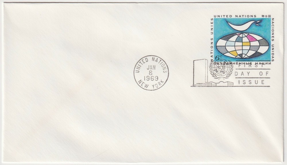 1969 UN N.Y. FDC - Peace Dove - Printed 6 Cent Stamp