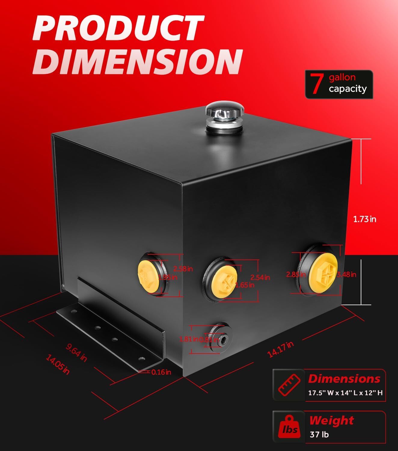 For Machinery 7-Gallon Hydraulic Fluid Reservoir Tank 14 Gauge Steel Oil Tank