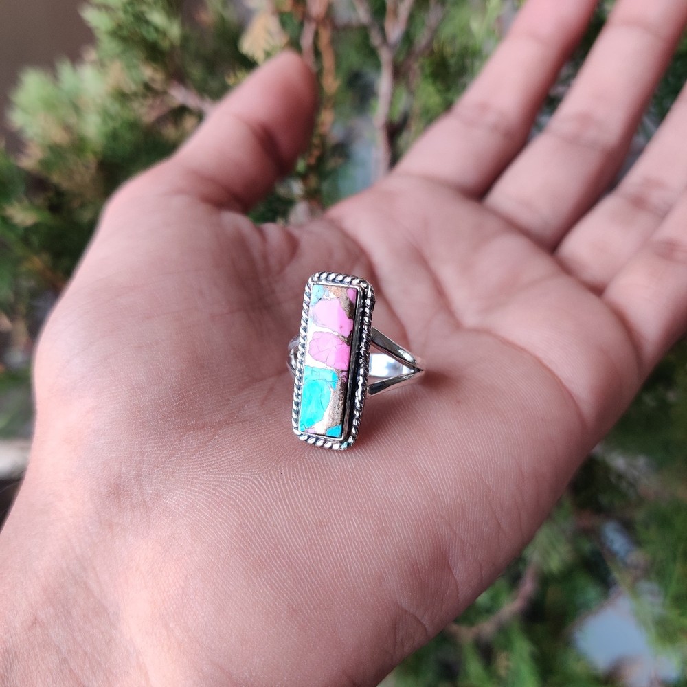 Cotton Candy Gemstone Ring Solid 925 Silver Sterling Statement Ring All Size MK*