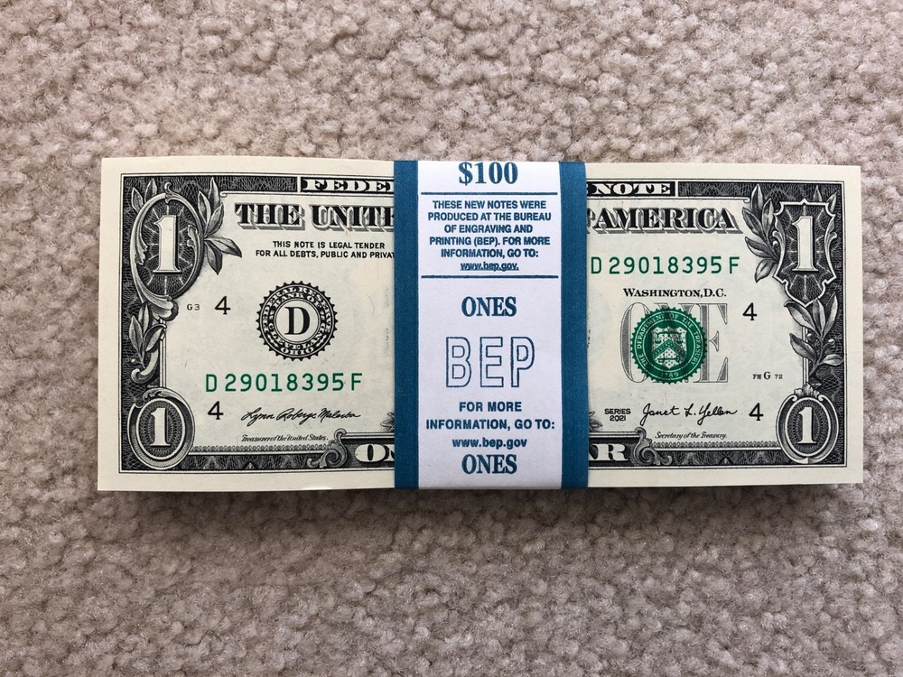 100 $1 (ONE DOLLAR) NOTES - UNCIRCULATED NON-SEQUENTIAL 2021 CLEVELAND STACK