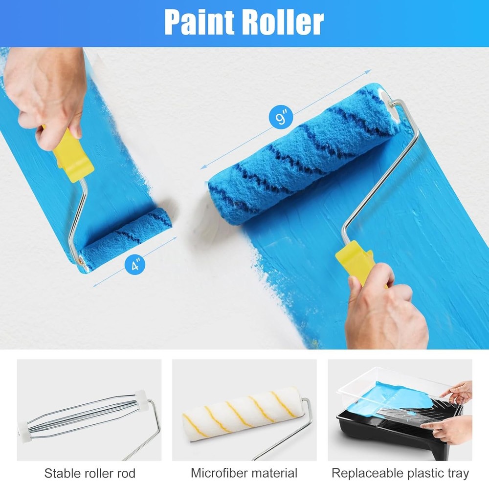Paint Roller Kit, 29 Pcs Complete Paint Set with 2-4FT Extension Pole, Paint Rol