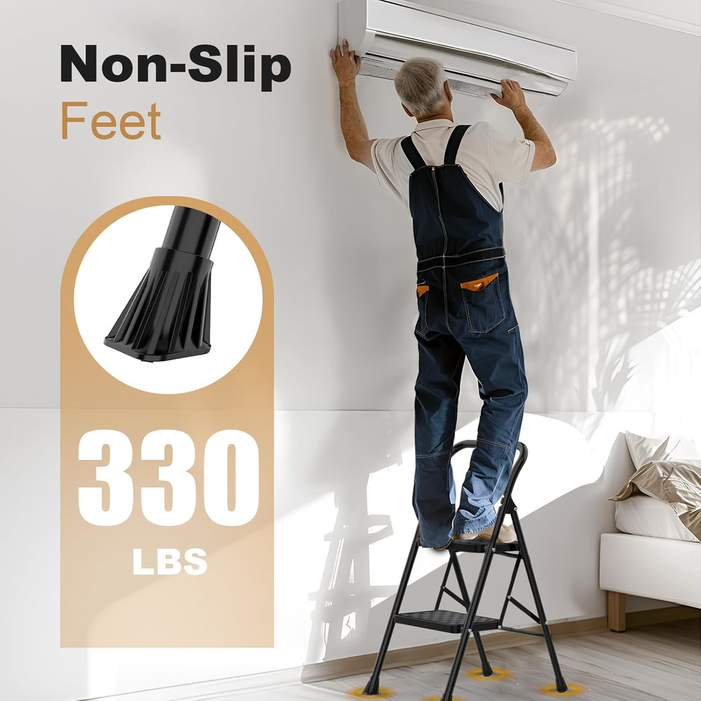 2 Step Ladder, Step Stool for Adults,2 Step Ladder Folding Step Stool with Wi...