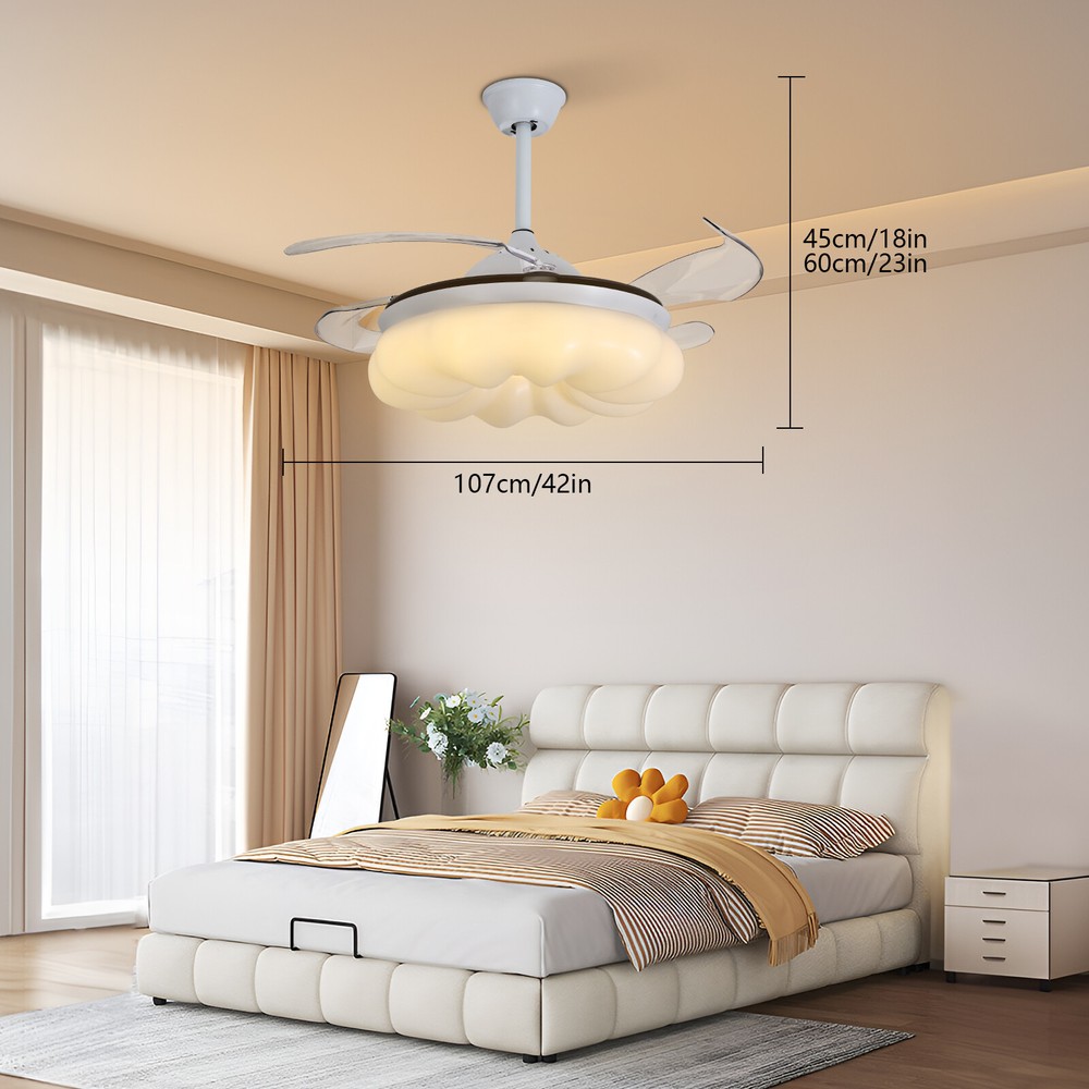 42In LED Arcs Cloud Shape 4 Blades Retractable Ceiling Fan Light+Remote Control