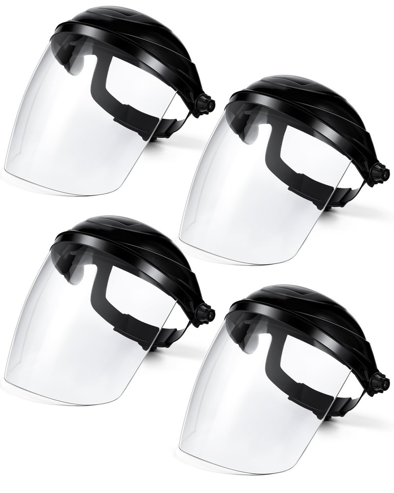 4Pcs Clear Safety Face Shield Adjustable Headgear Impact Resistant Work Mask