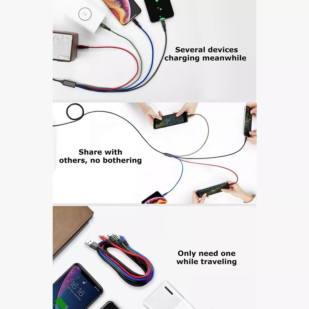 4 in 1 Multi USB Charging Cable Fast Charger Cord For iPhone/Type C/Micro USB