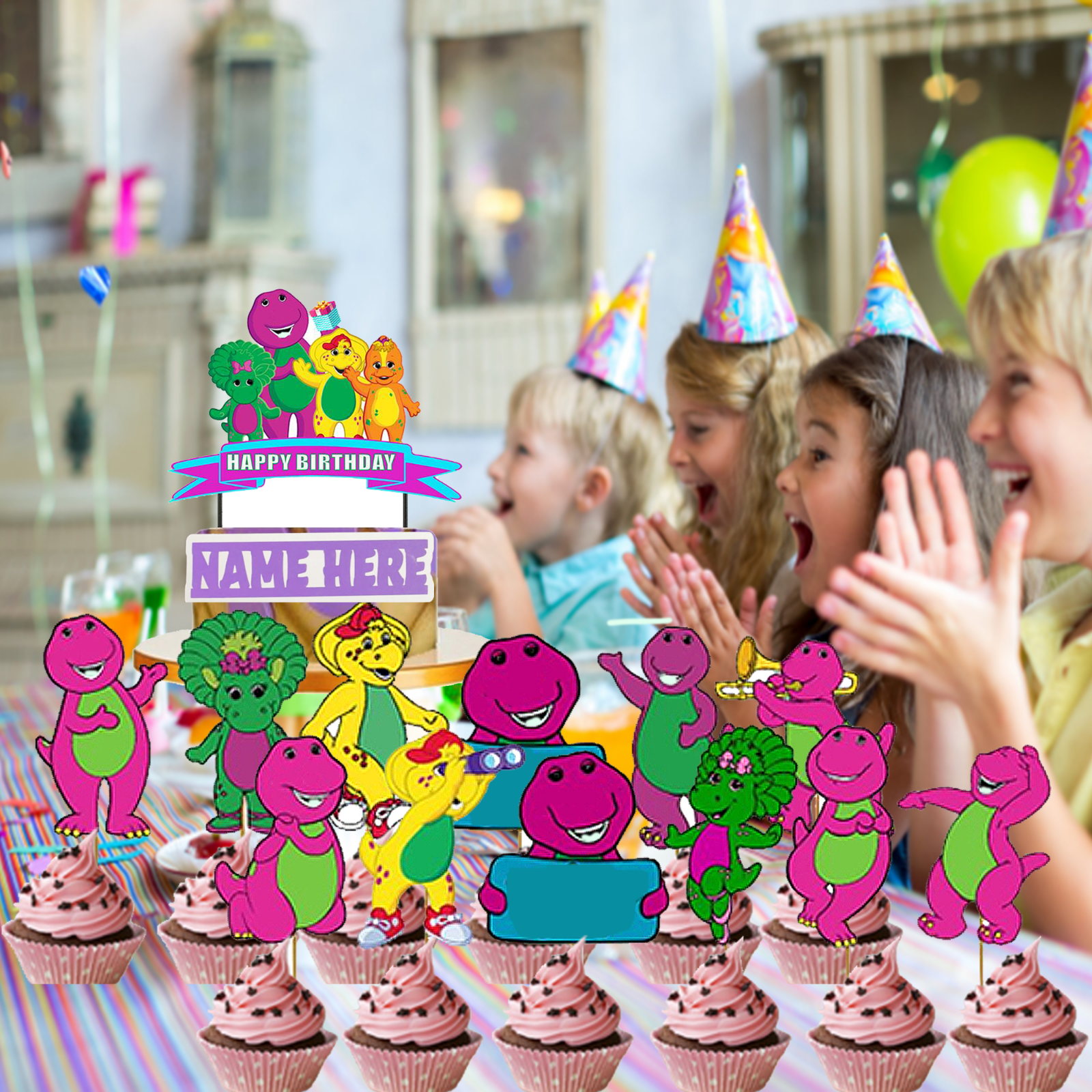 BARNEY cake birthday party decorations decor theme idea supplies BALLOON CUPCAKE