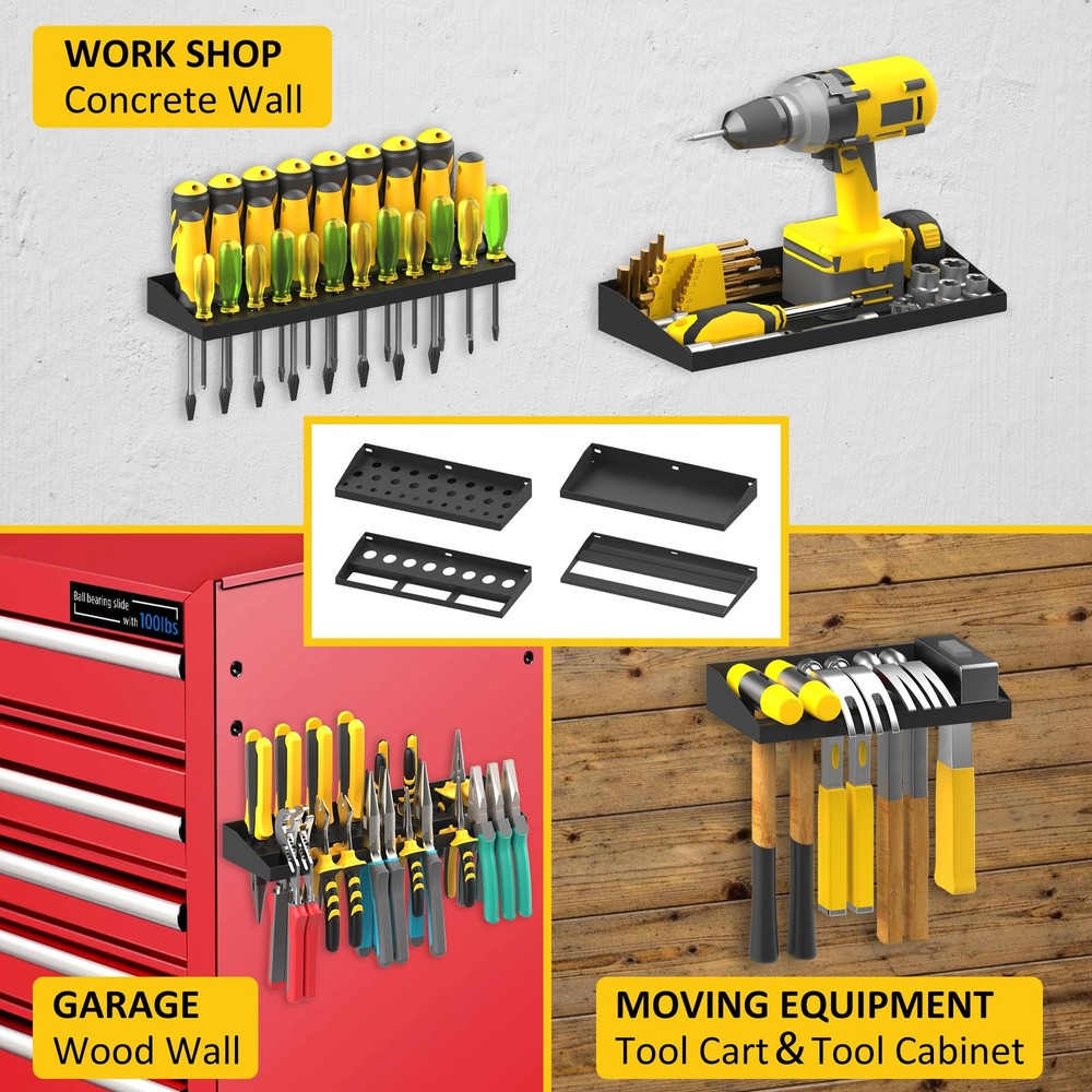 4 Pack Wall Mount Tool Storage Set Screwdriver Pliers Hammer Organizer