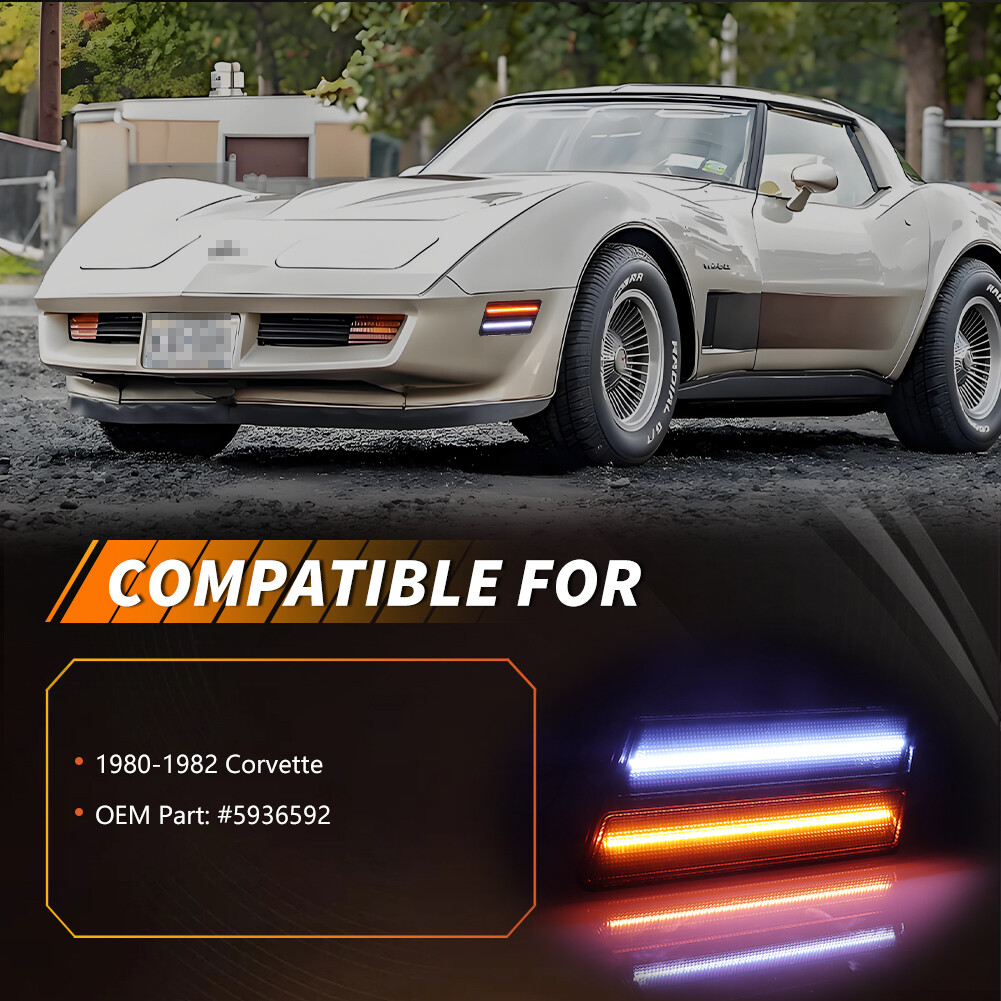 2X Smoked Dynamic LED Front Turn Signal Side Marker Lights For 80-82 Corvette C3