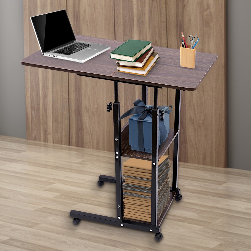 Adjustable C-Shaped Side Table with Wheels for Ergonomic Comfort