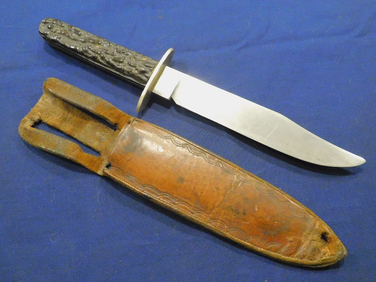 Great 1800s American Bowie Fighting Hunting Knife LF&C Stag Grip w/Sheath