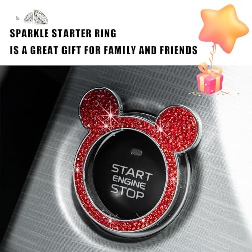 Augeny Bling Car Engine Start Button Cover, Rhinestone Key Ignition 1PC Red