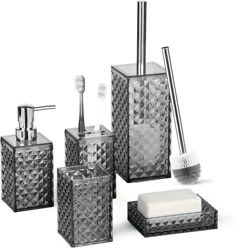 Bathroom Accory Set, Grid Pattern Plastic Bathroom Set Include Toilet