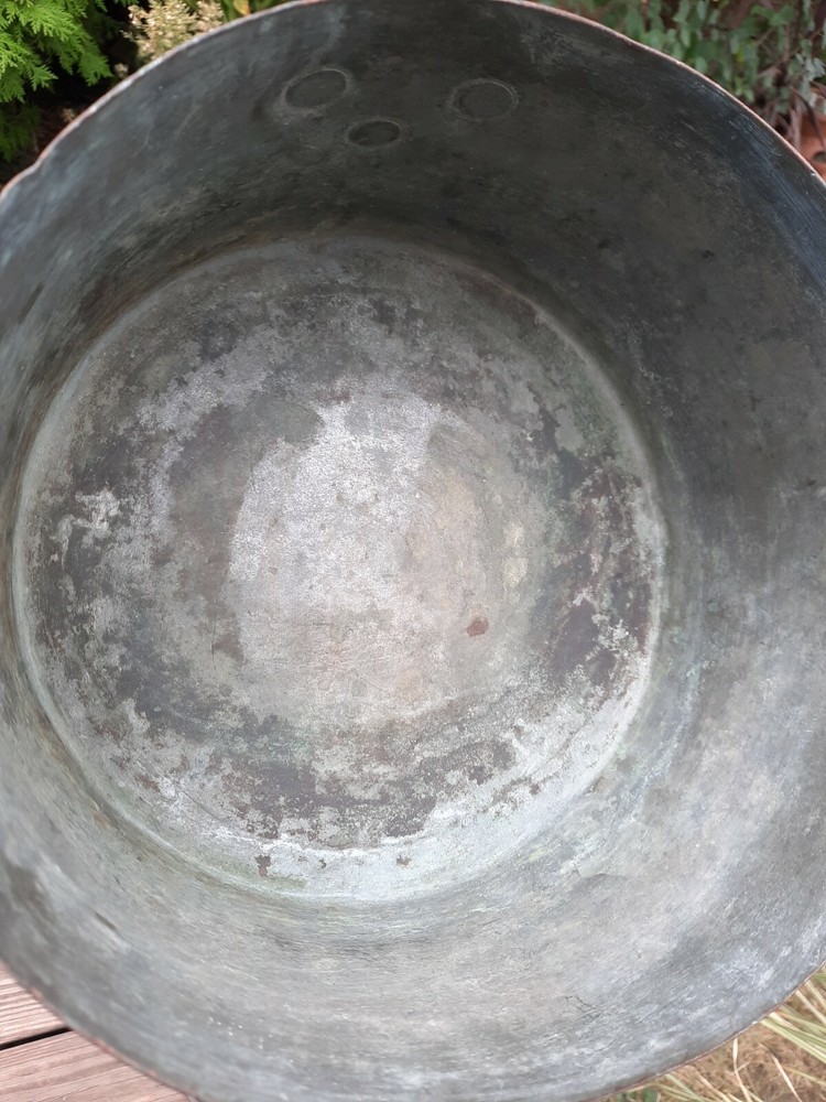 Antique Primitive Copper Pot 10” , Long Handle Hravy Copper