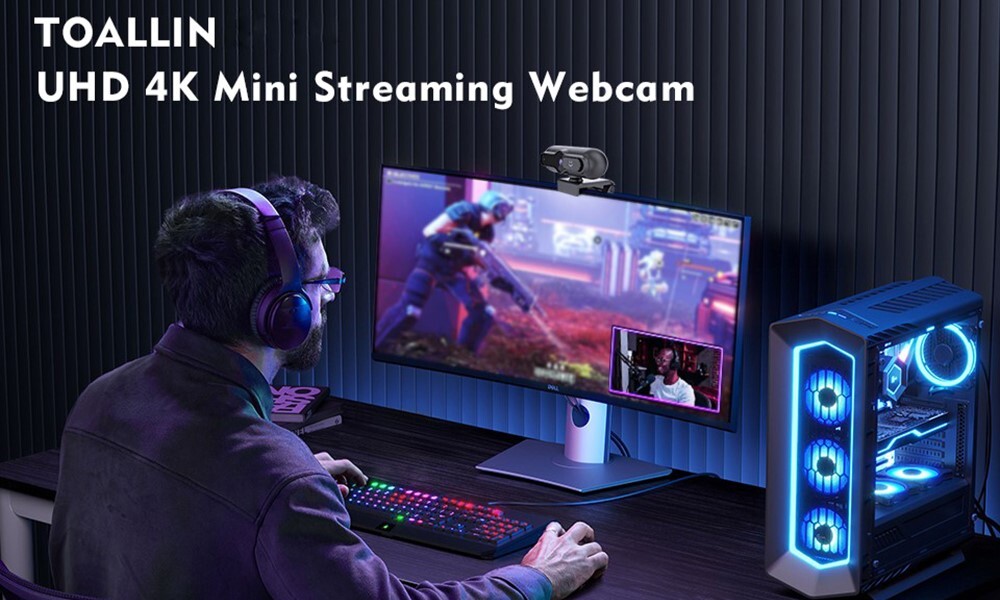 TOALLIN 4K UHD AutoFocus Webcam with Privacy Cover Noise Canceling Microphone