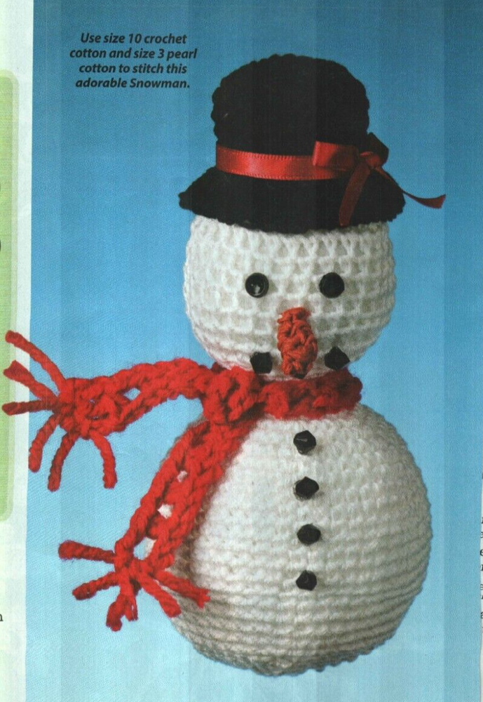 DAPPER SNOWMAN 3 SNOW CRYSTALS & SMALL BELL CROCHET PATTERN INSTRUCTIONS