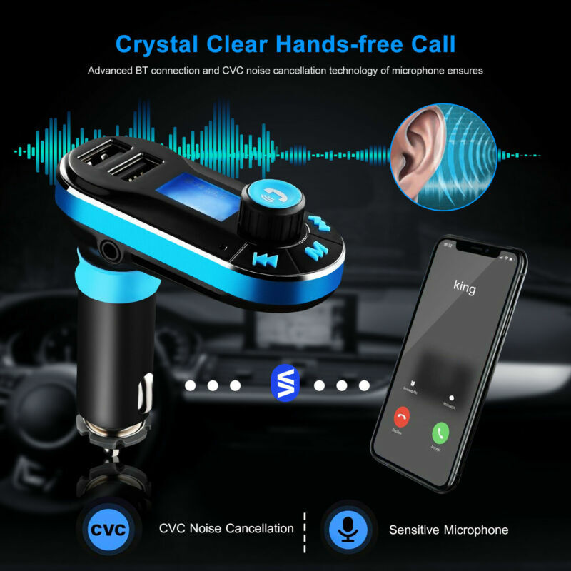Car Wireless FM Transmitter MP3 Player Aux Kit 2 USB Charger Hands-Free w/Remote