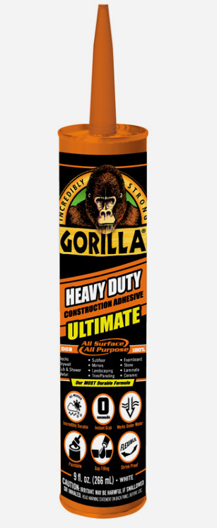 Gorilla ULTIMATE HEAVY DUTY Construction Adhesive All Purpose Most Surfaces 9oz