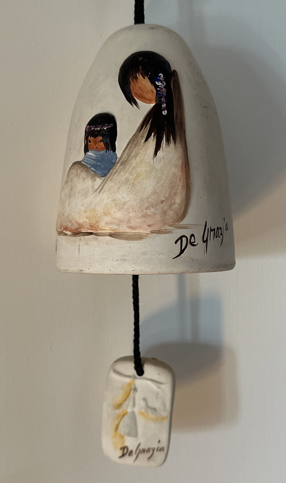 Vintage De Grazia Clay Pottery Wind Bell Chime Indian Mother/ Children