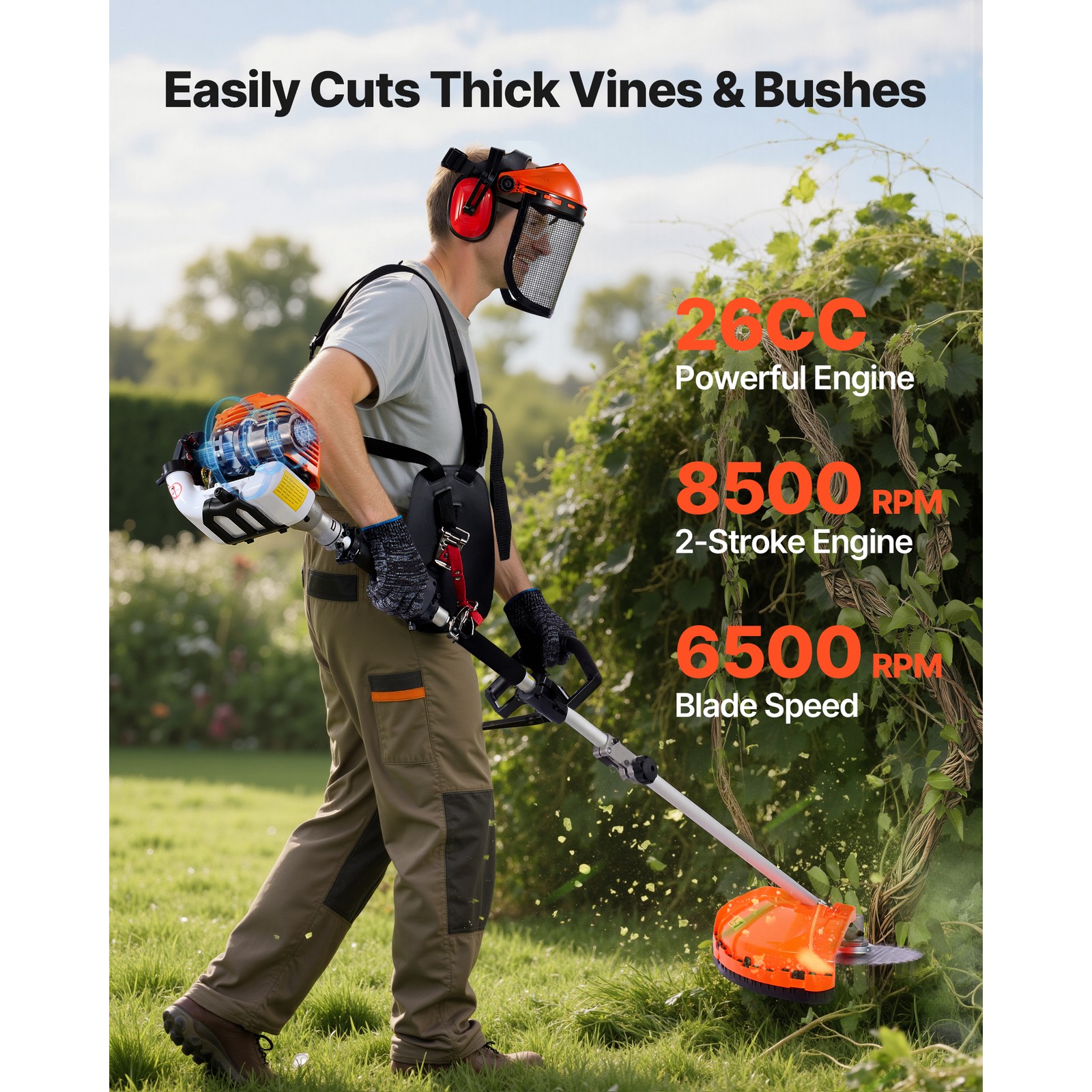 Uimoso 6-in-1 Gas Hedge Trimmer, 26cc 2-Cycle Handheld Garden Tool