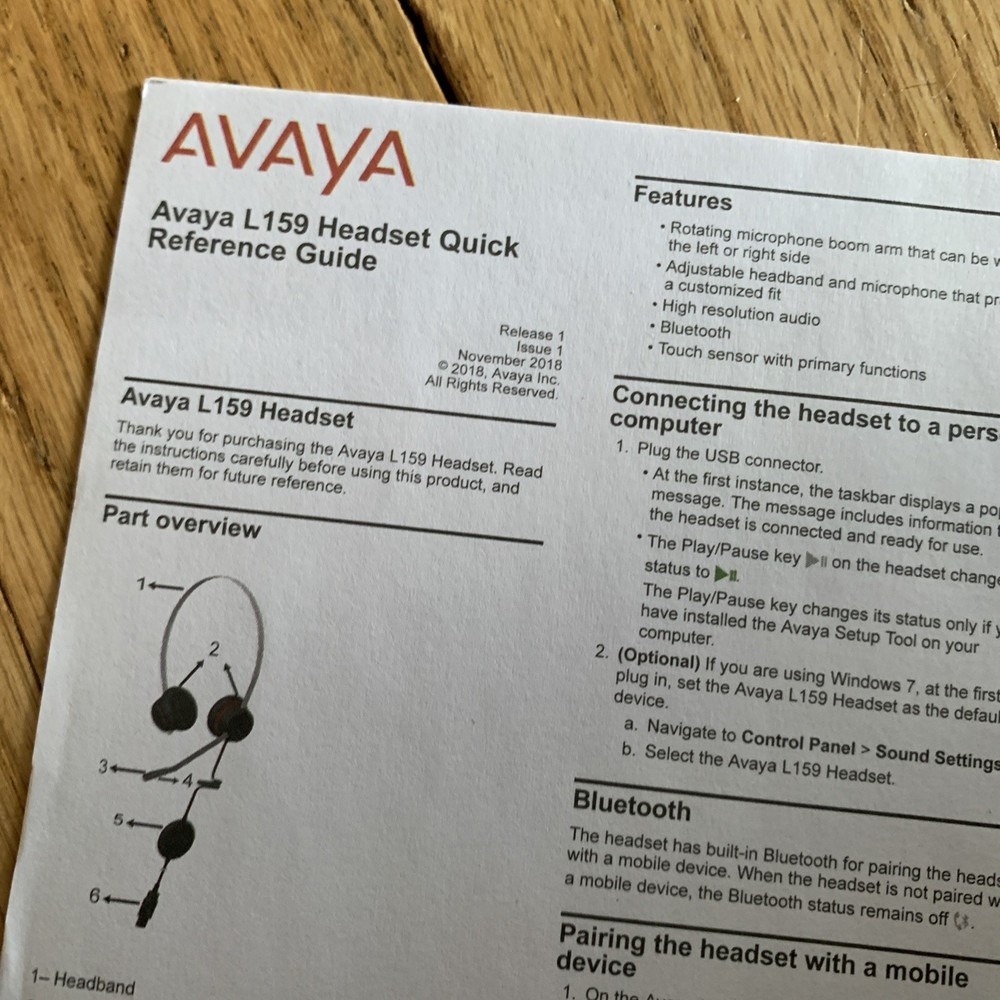 Avaya L159 Headset New