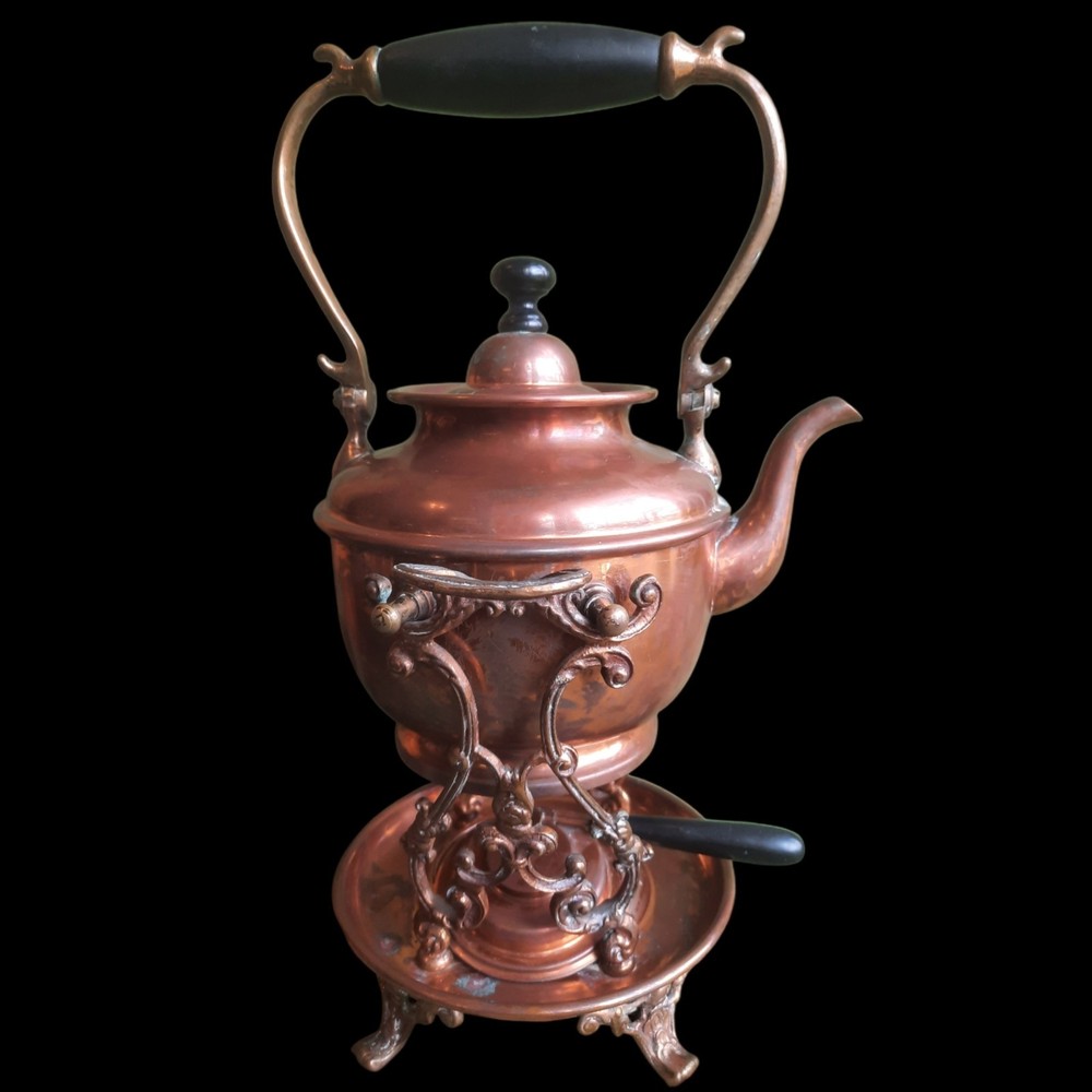 Vintage💥S. STERNAU- SS & Co. Copper Tilting Spirit Kettle "Tea Pot" with Stand
