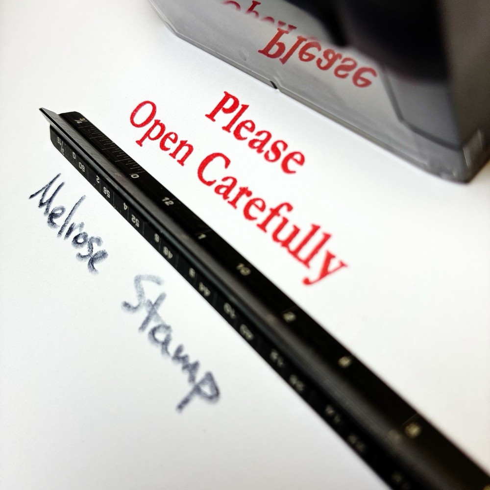 Please Open Carefully Rubber Stamp Red Ink Self Inking Ideal 4913 Large