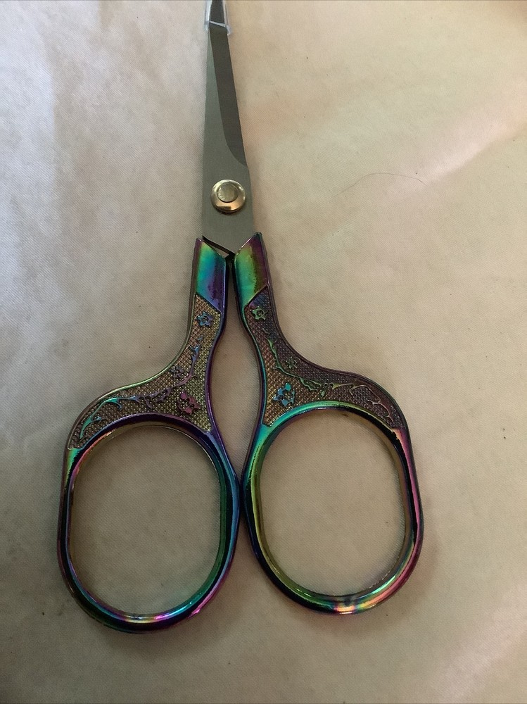 Vintage Style Stainless Scissors 5” ~ Iridescent Rainbow Handle
