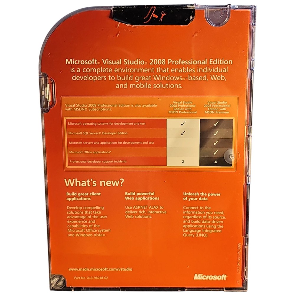 Microsoft Visual Studio Professional 2008 SQL Server Dev 2008 Academic Edition