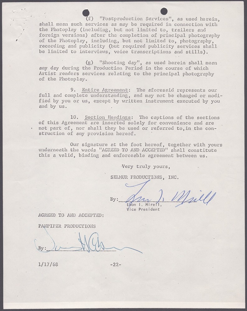 JAMES COBURN - DOCUMENT SIGNED 07/29/1967