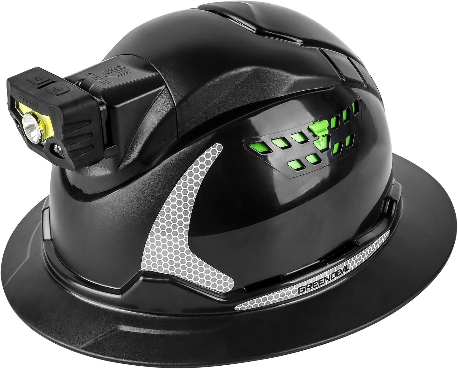Matrix Full Brim Hard Hat with Headlight - Vented Construction Safety Helmet