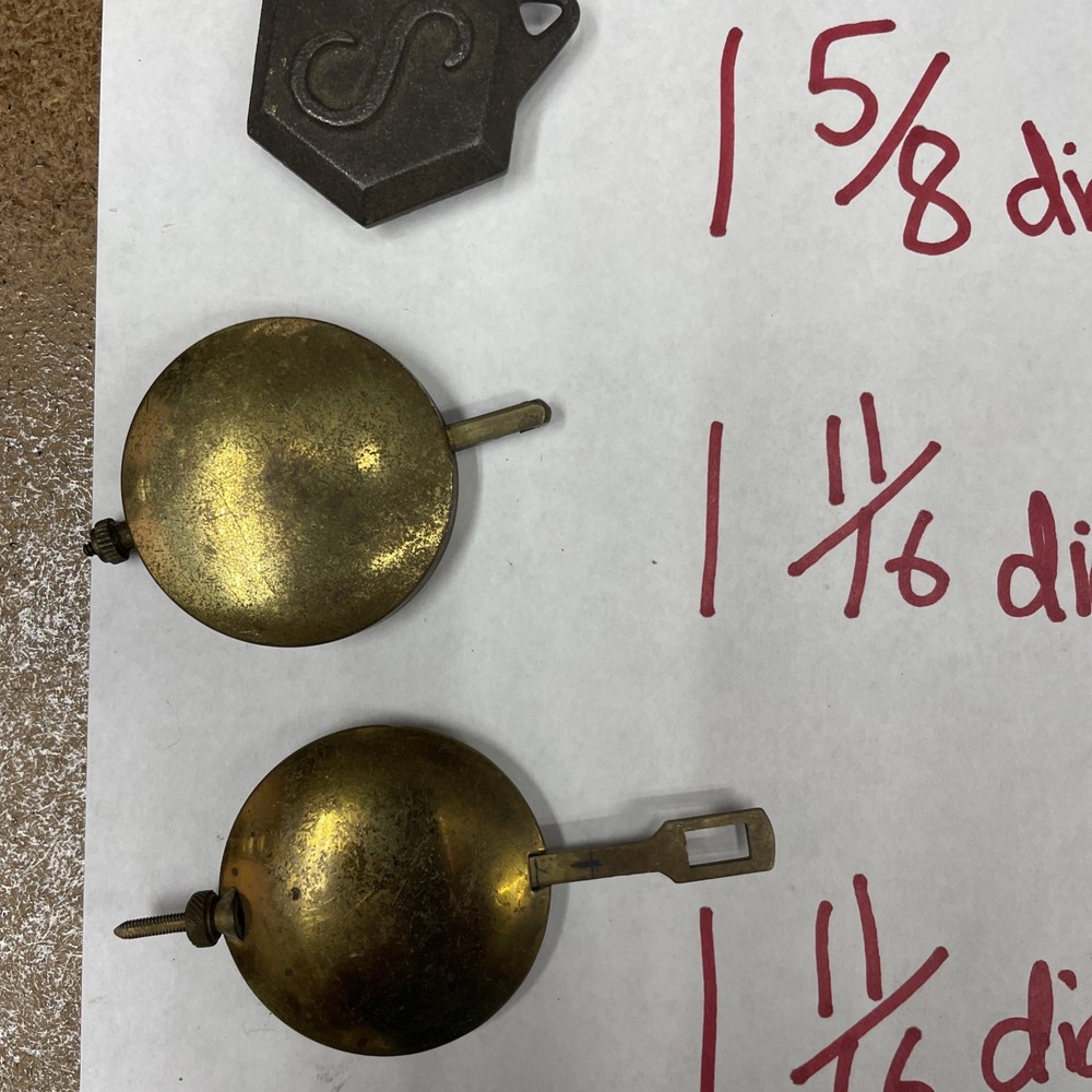 10 NICE ANTIQUE PENDULUM BOBS, Seth Thomas,Ingraham,Ansonia, Sessions,Gilbert 4